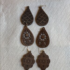 Brown light wooden earrings Teardrop and Floral Earrings Set
